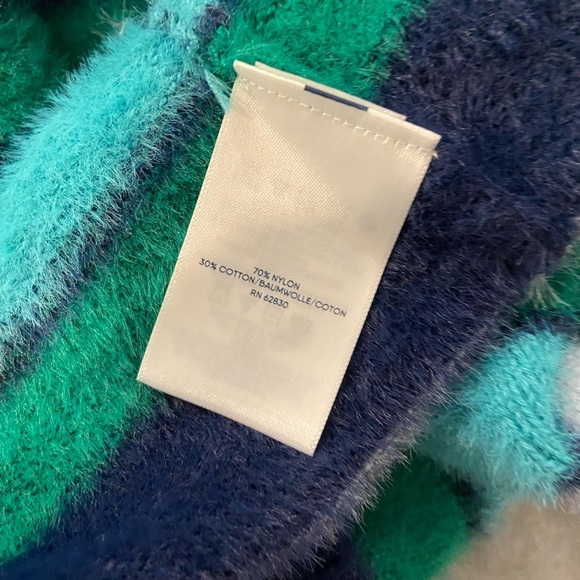 Lands End Size M Blue Stripe Fuzzy Cowl Neck Long Sleeve Pullover Sweater - Picture 11 of 11